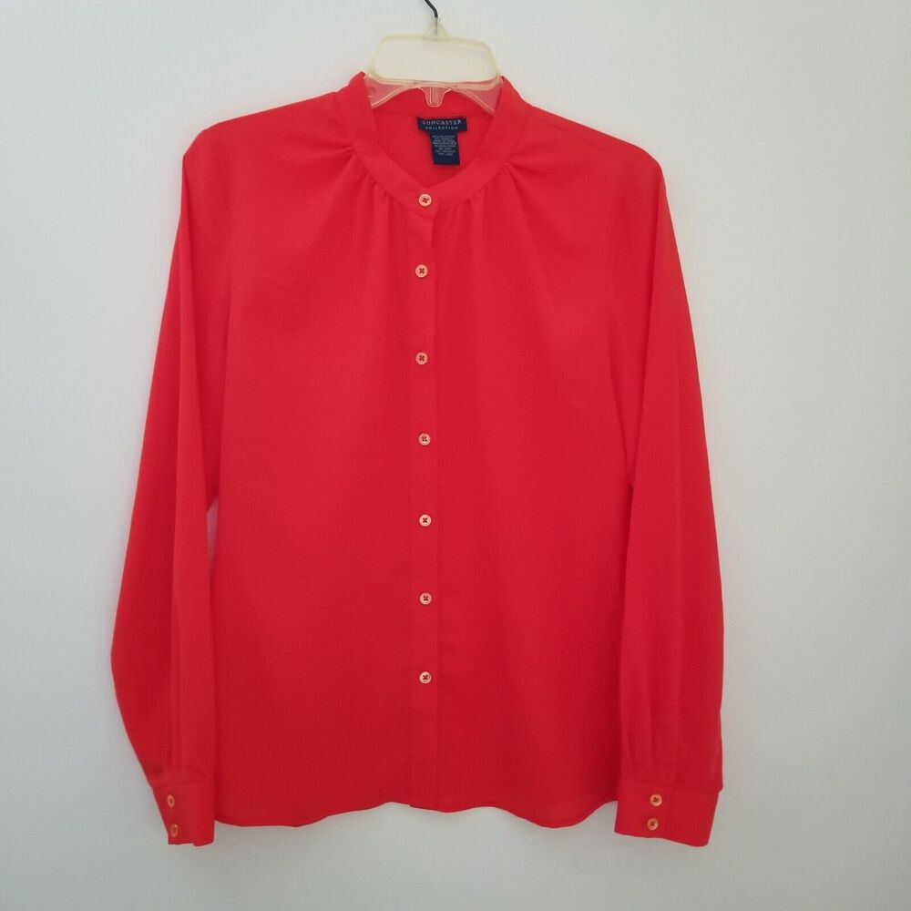 Doncaster Collection Top Blouse Sz 8 Orange Long Sleeve Button Down Ltwt